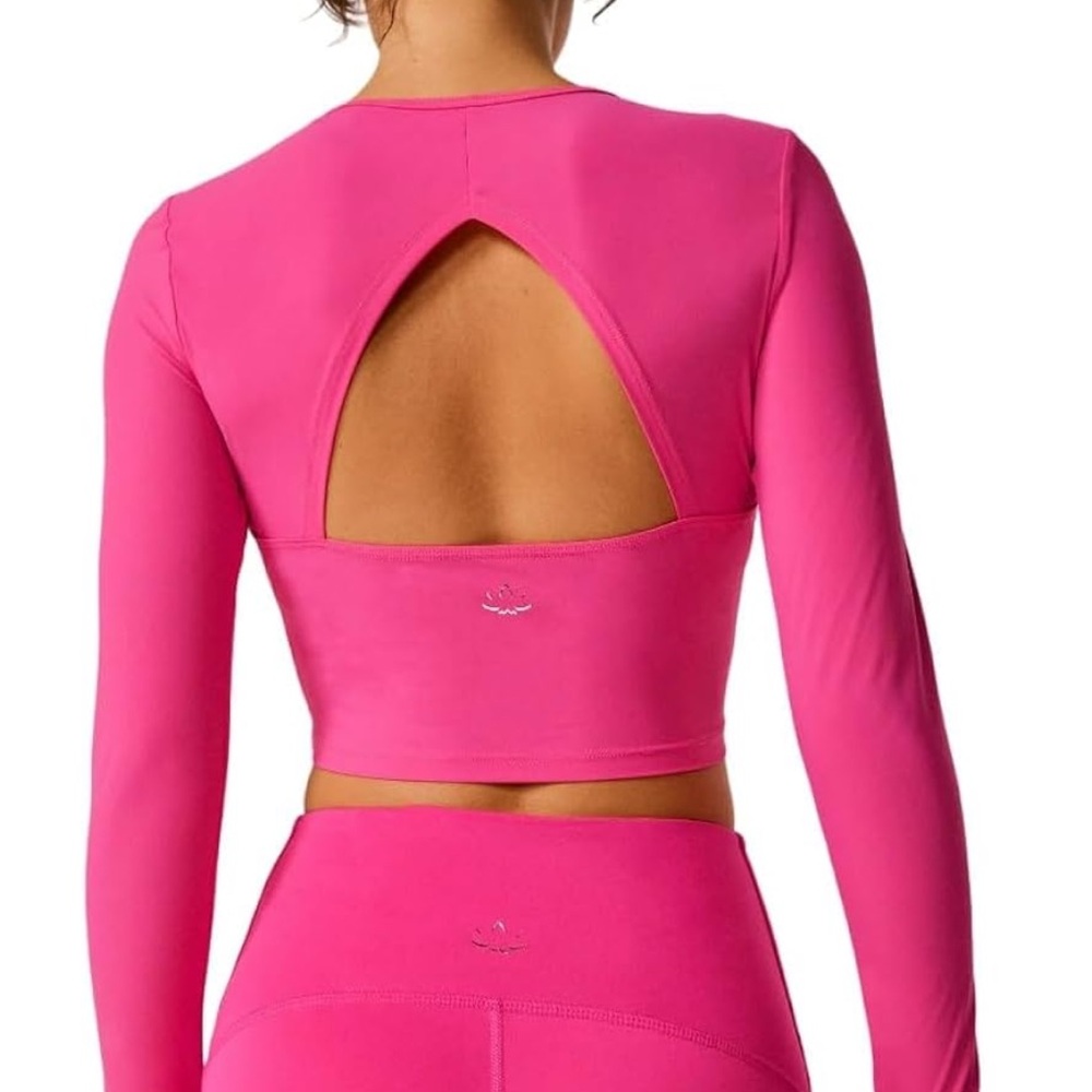 Pink Long Sleeve Cutout Crop Top